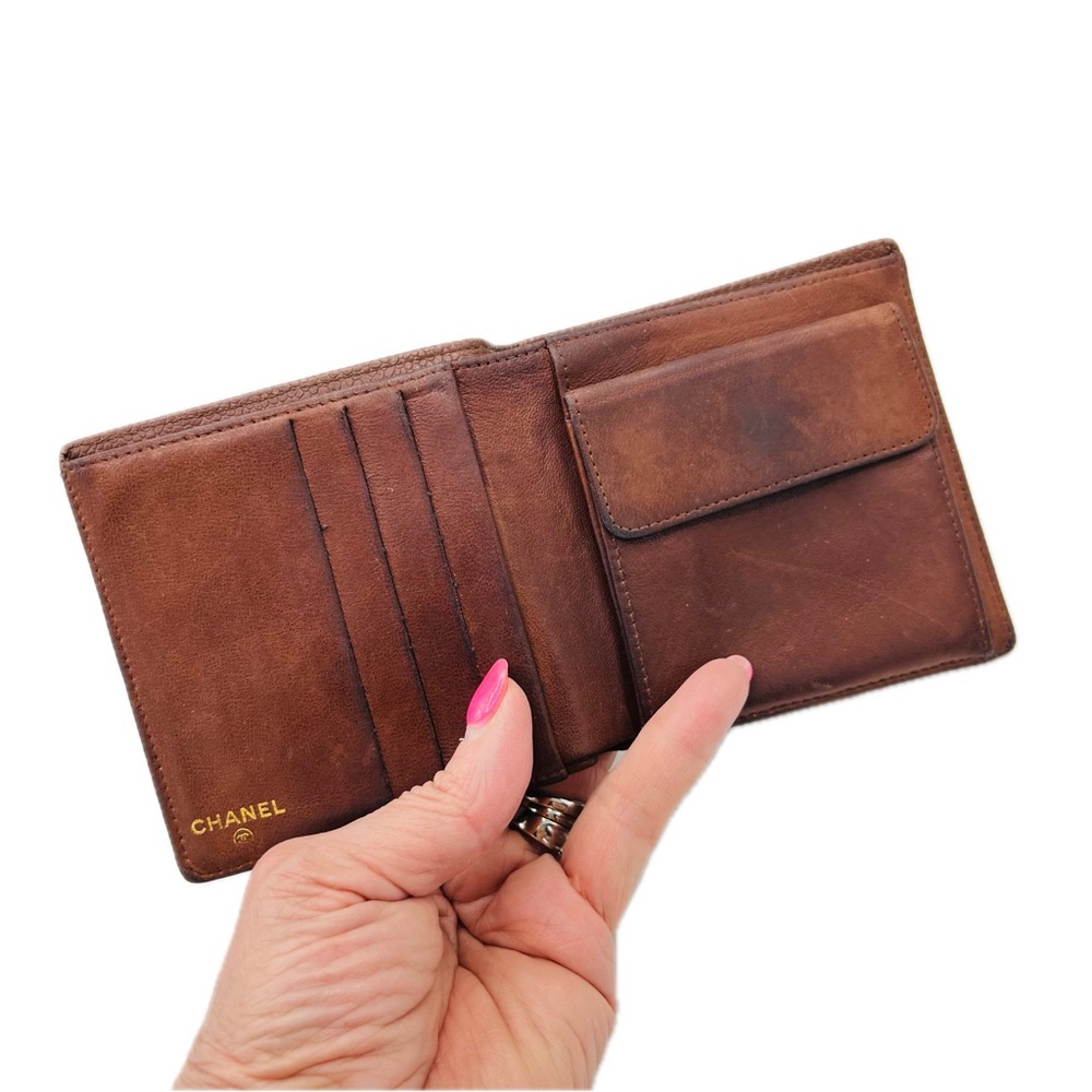 CHANEL Brown Caviar Bifold Wallet Mens Womens Unisex Vintage 1999 Authentic - Picture 9 of 16